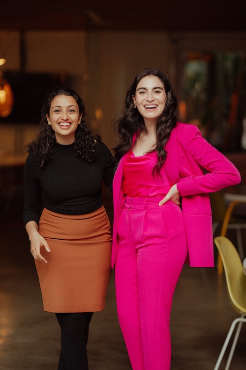 A photo of Pillars' Culture Change team smiling side-by-side, featuring Program Manager Aya Nimer and Managing Director Arij Mikati